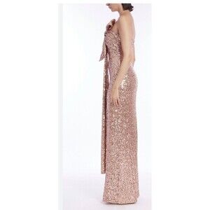 badgley mischka pink sequin dress Badgley Mischka Strapless Beaded Bodice Dropwaist Gown Dress